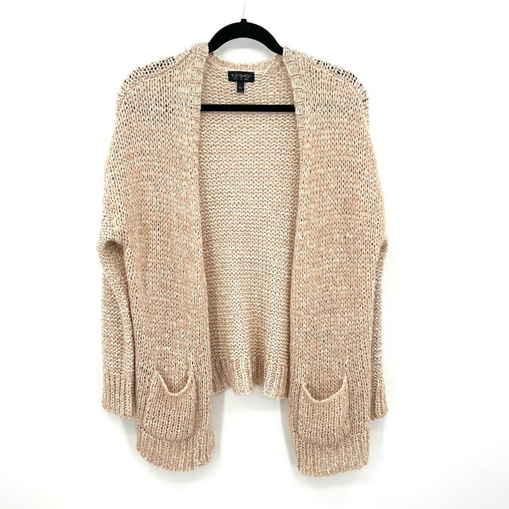 Topshop Beige Open-Front Knit Cardigan